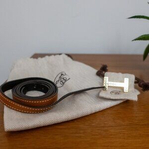 Hermès 32 mm Reversible Gold Togo / Black Belt + Quizz Enamel “H” Buckle — Size
